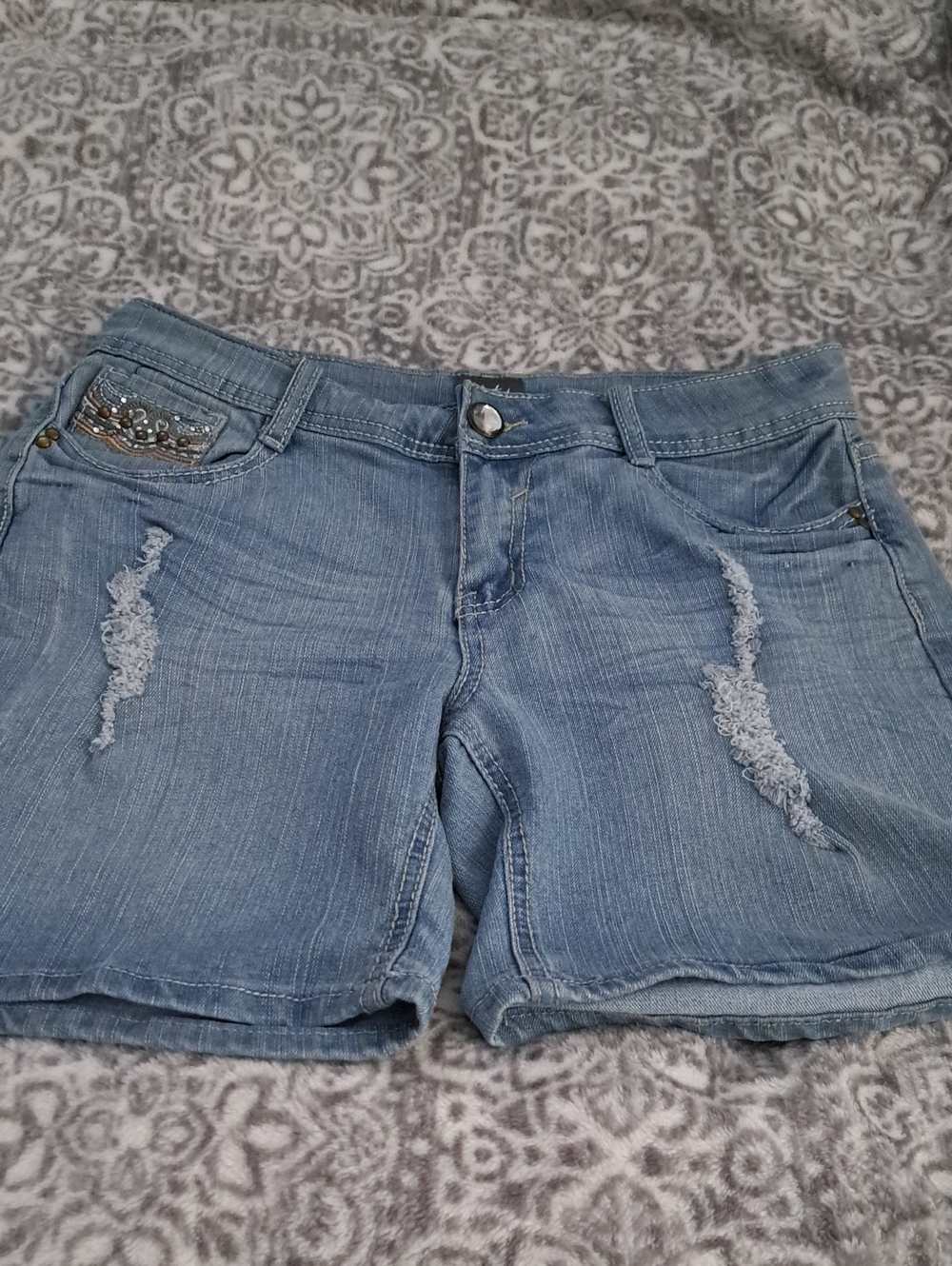 Dots Light Blue Distressed Denim Shorts Size 6